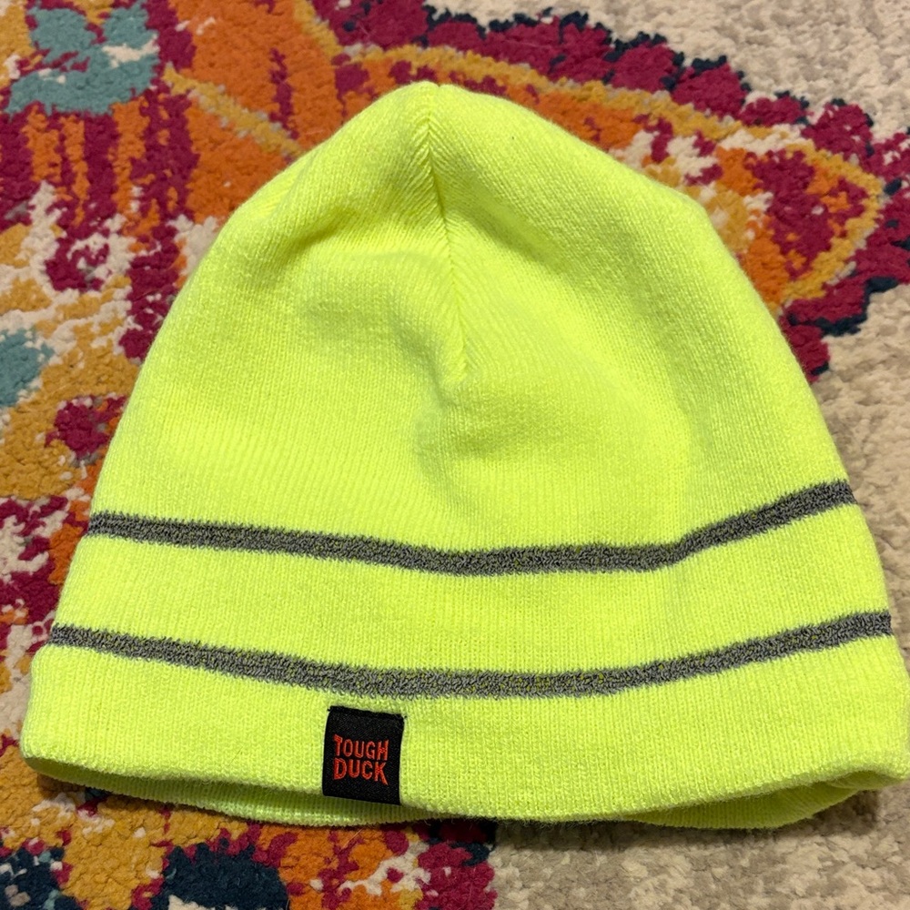 Neon Yellow Beanie tough duck fleece lined